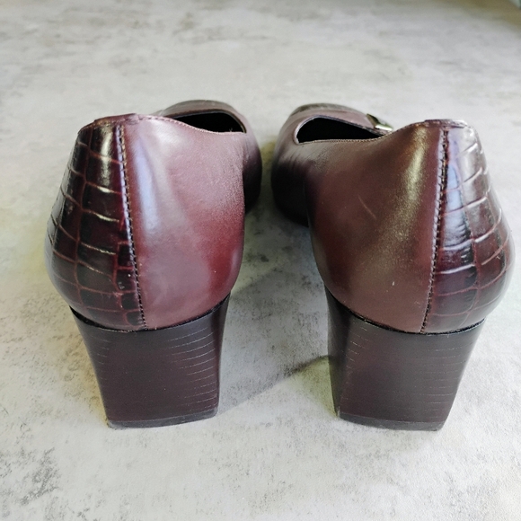 Etienne Aigner Maye Croc Embossed Leather Pumps Womens 7.5W Square Toe Office - Picture 6 of 13